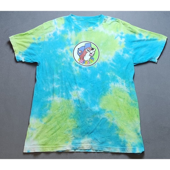Buc-ees Size Large Shirt Tye Dye Flamingo LEI'D‎ Back Hibiscus Flowers - Picture 1 of 8
